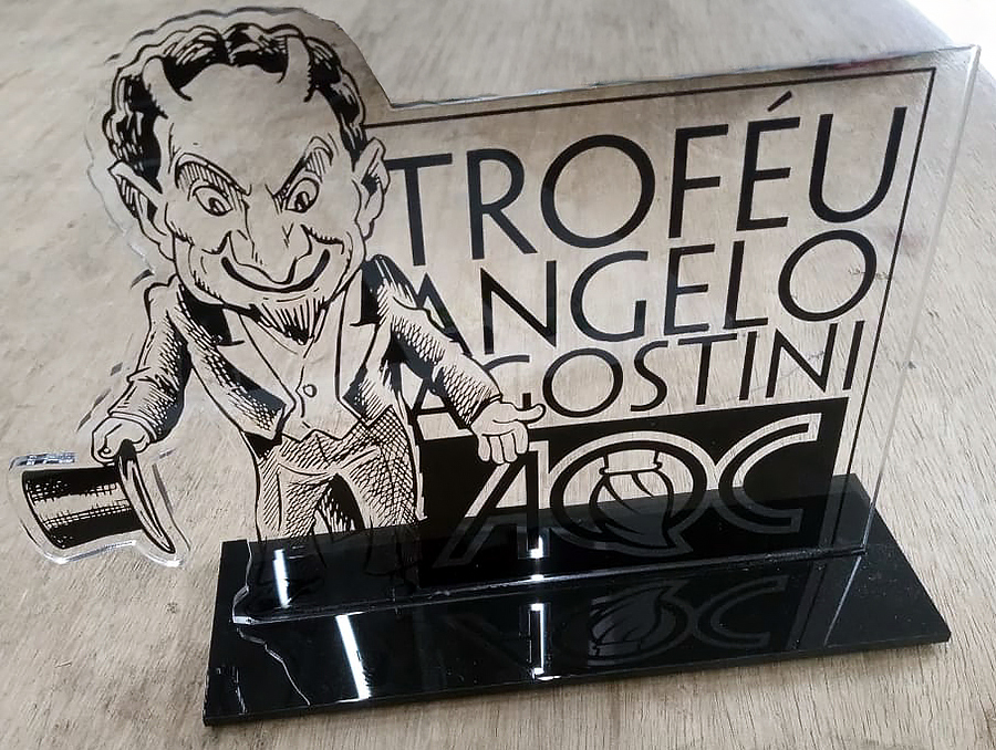 Troféu Angelo Agostini com o personagem Diabo Coxo, criação do artista que dá nome ao prêmio (troféu oficial a partir de 2019)